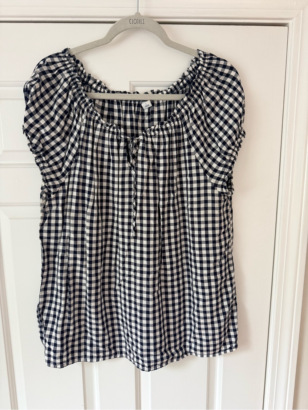 Old Navy Black & White Gingham Peasant Blouse - Women